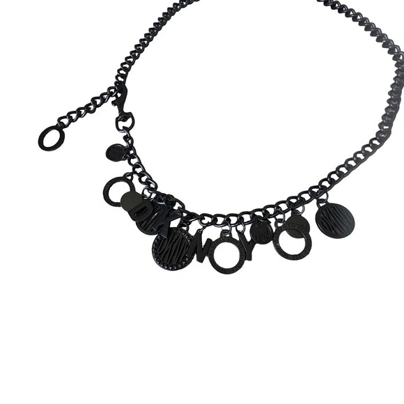 DKNY vintage Subway Token Logo Black Metal Chain Charm Belt 42\